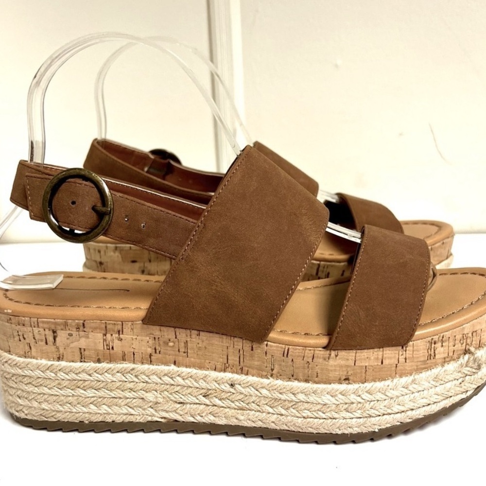 American Eagle Outfitters Double Strap Wedge Cork Espadrille Platforms Size 8